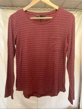 NWT Prana Striped Long Sleeve Tee in Brick Red and White